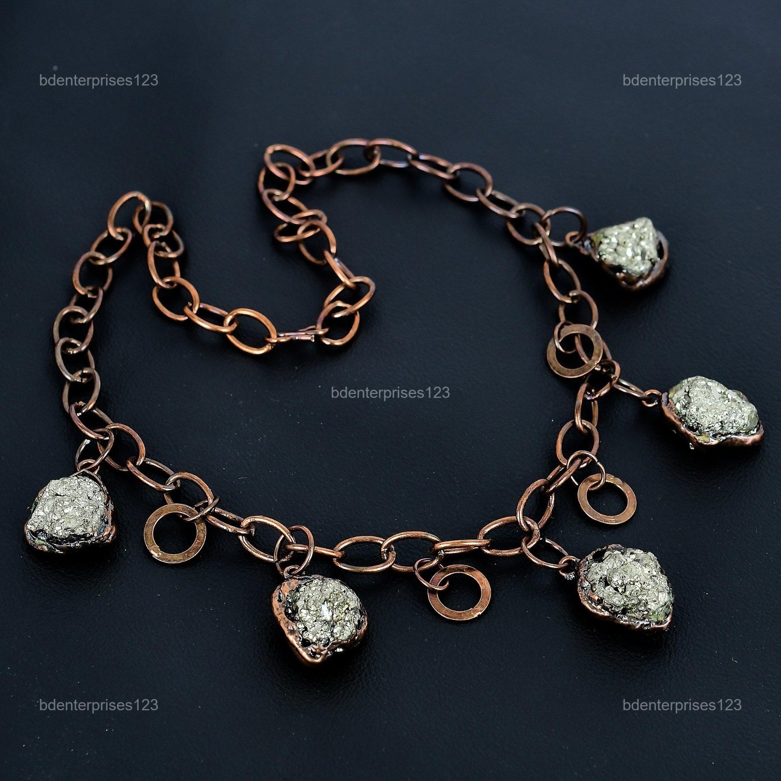 Copper Pentagon Pyrite Rough Gemstone Chain Electroformed New Necklace Jewelry