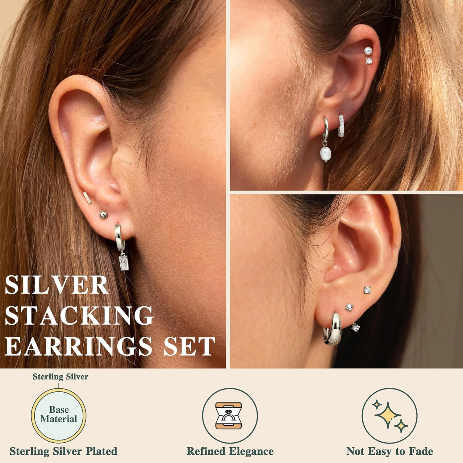 13 Pairs Small Stud Hoop Earrings Set for Women Hypoallergenic Gold Plated Huggi