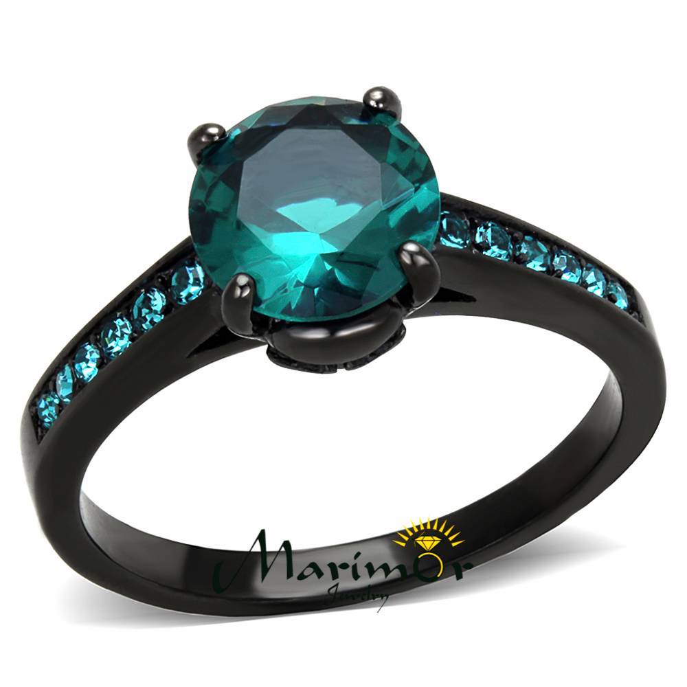 2.16 Ct Blue Zircon AAA CZ Black Stainless Steel Engagement Ring Women’s Sz 5-10