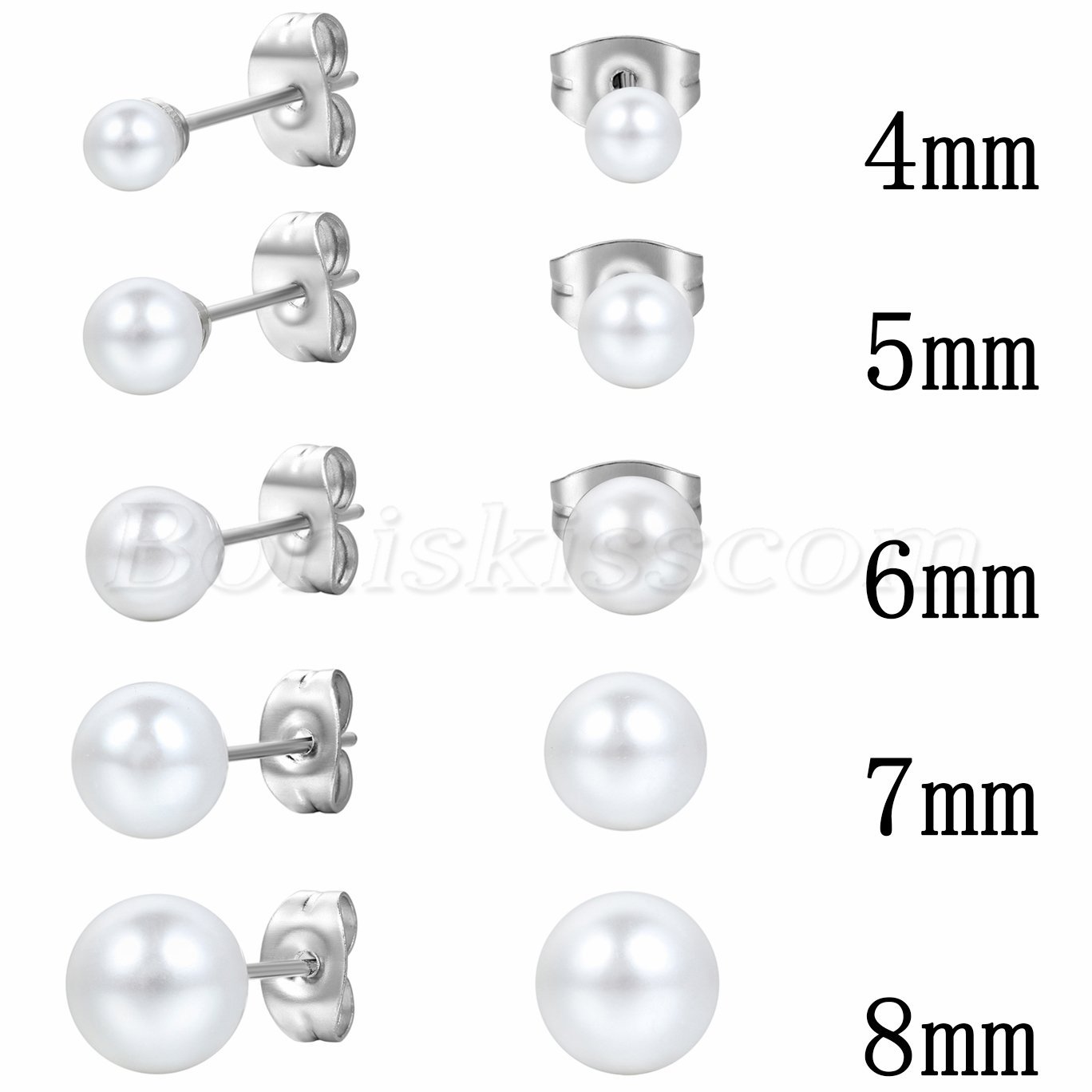 Women Ladies Stainless Steel Imitation Pearl Round Ball Ear Studs Charm Earrings