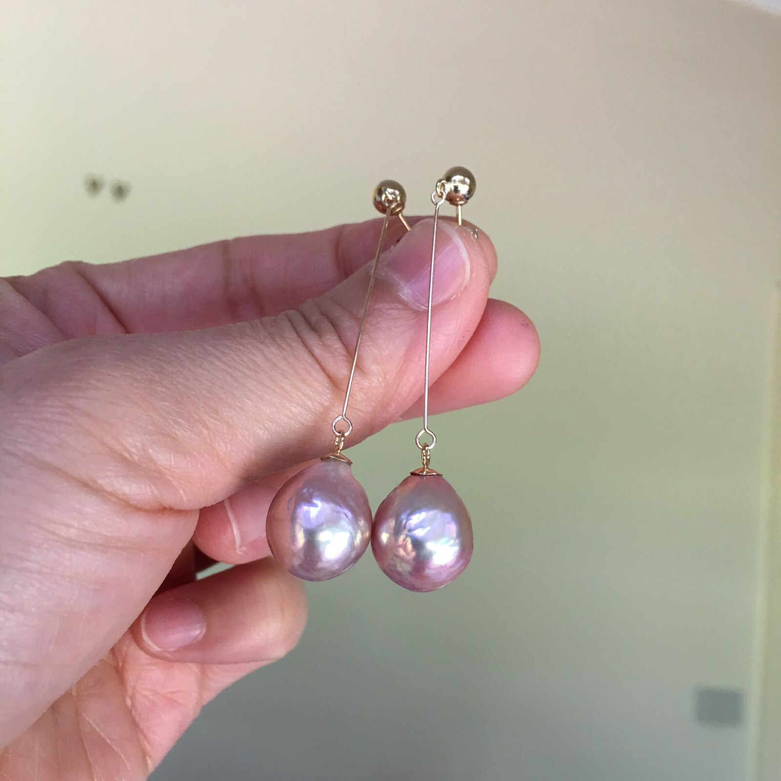 E253 Baroque 12-1.25X14mm pearl NaturalWHITE 14KGF 5mmball studearring 58MM AAAA