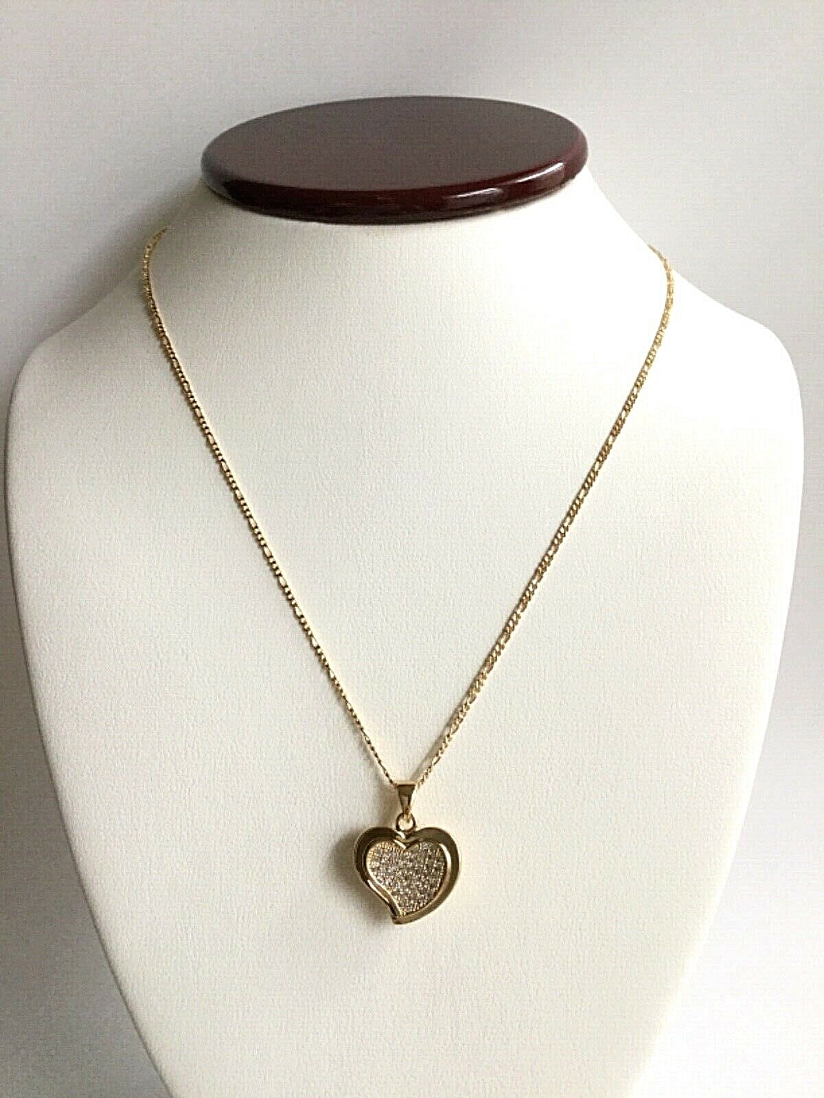 18K GOLD FILLED CZ HEART LOVE NECKLACE 18″ LONG/CADENA DE CORAZON 18″- 22x19mm