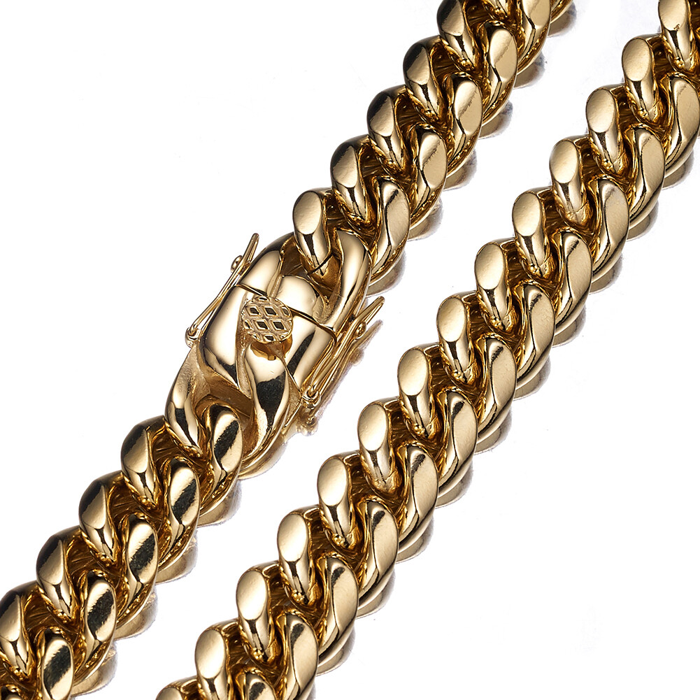 8mm-18mm Fashion Mens Chain Gold Miami Curb Cuban 316L Stainless Steel Necklace