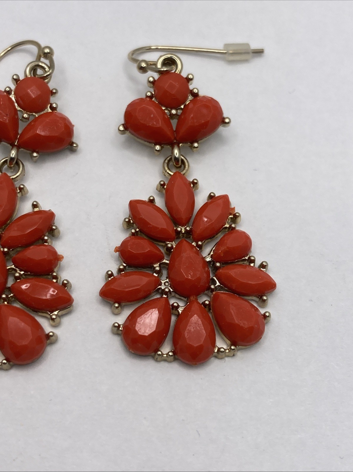 Salmon Orange Beaded Dangle Pierced Earrings Gold Tone Boho Drop