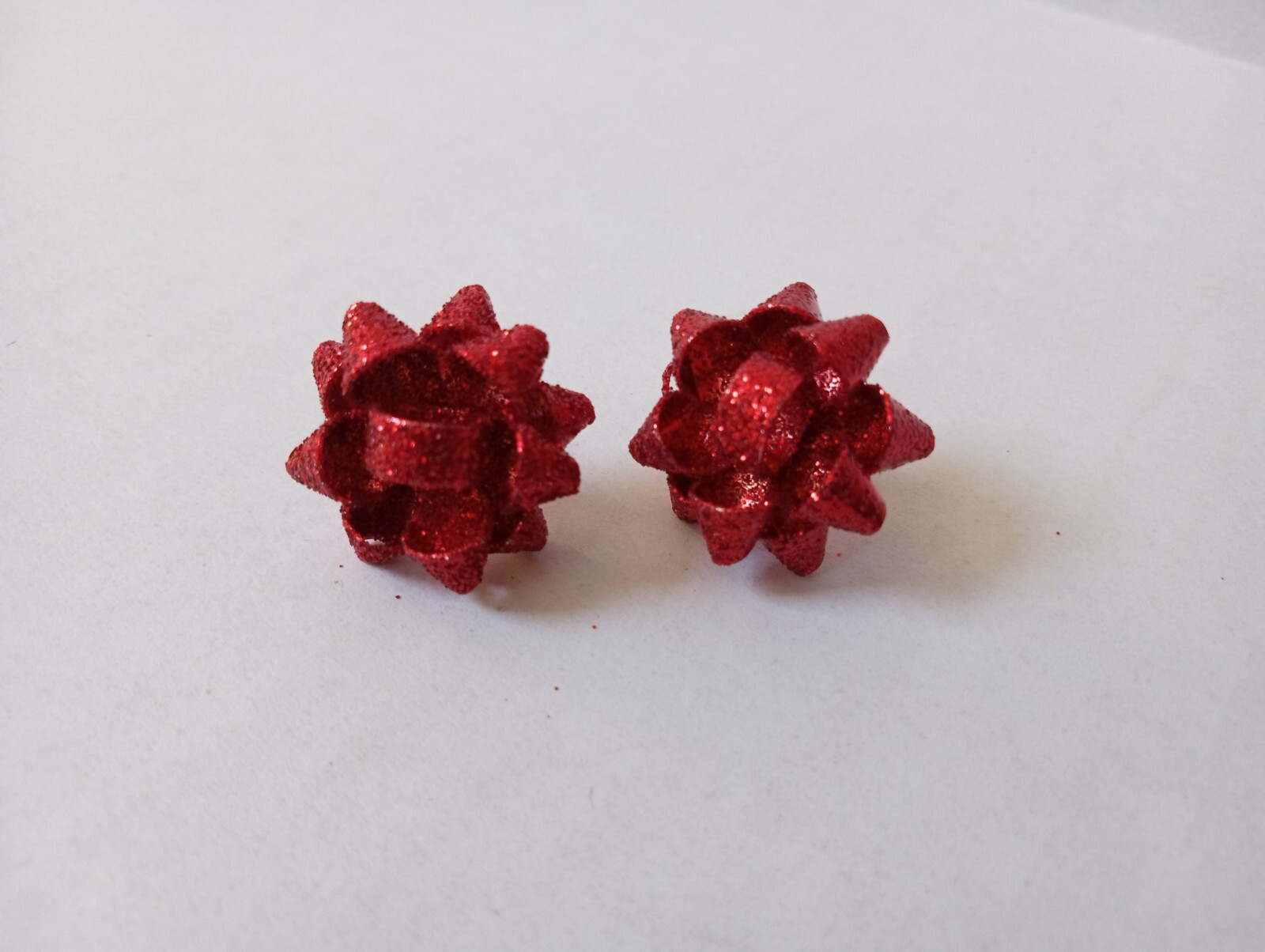 Red Glitter Gift Bow Pierced Post Back Earrings Christmas Jewelry