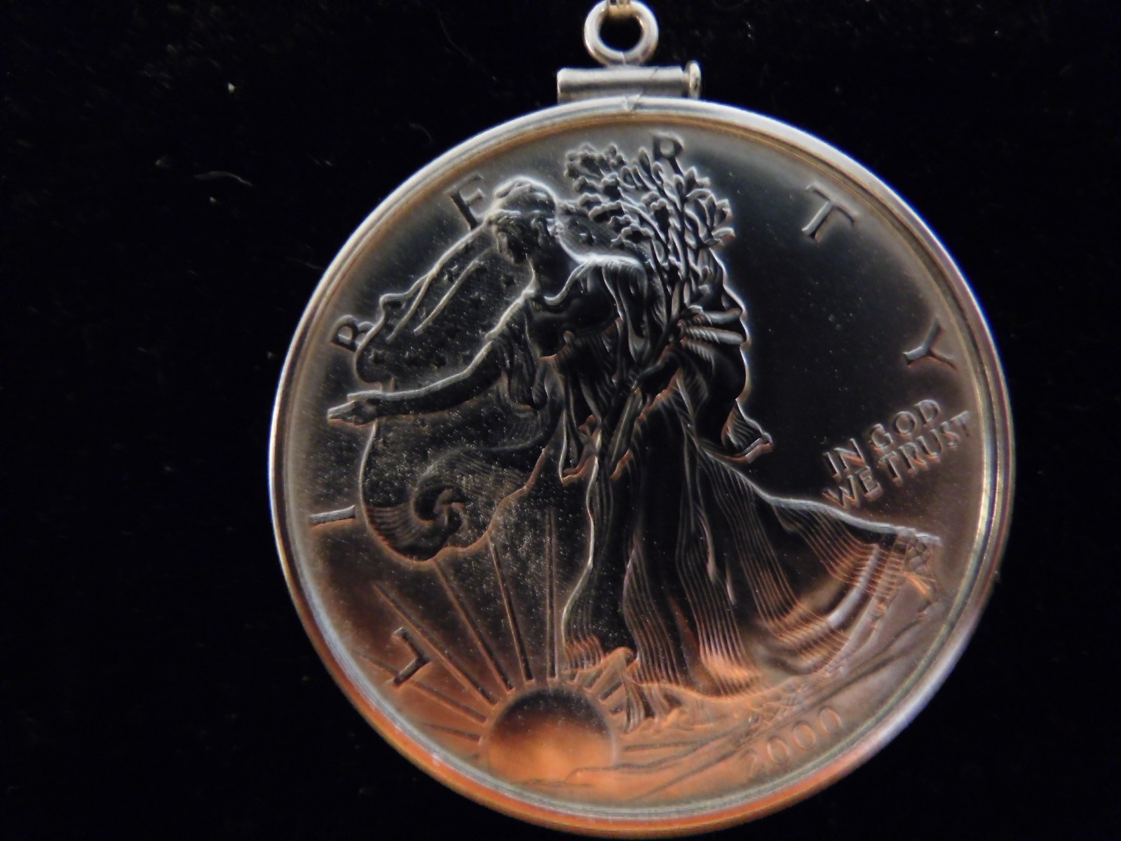 2000 American Eagle Pendant .999 Silver In Sterling Silver Bezel on a 23 ” Chain