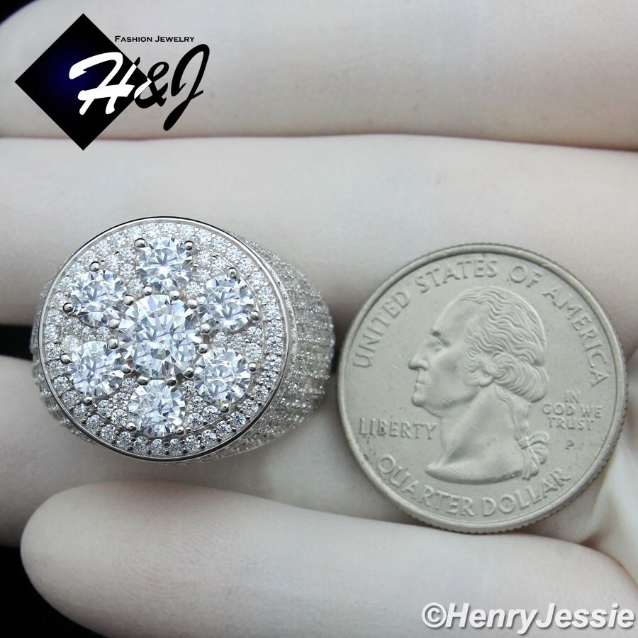 MEN SOLID 925 STERLING SILVER ICY BLING BAGUETTE CZ 3D ROUND RING*SR189