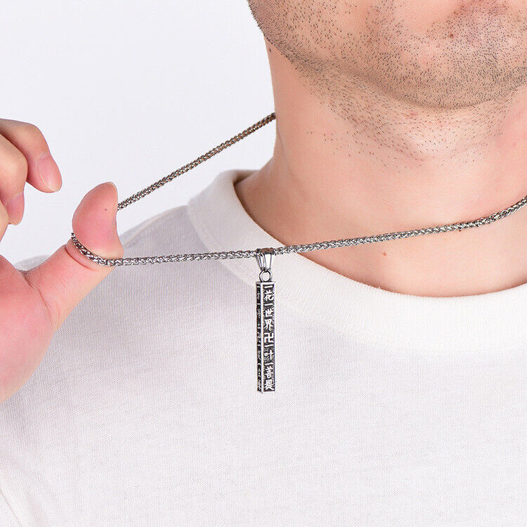 Men Women Boy Buddhist Lucky Protection Amulet Pendant Stainless Steel Necklace