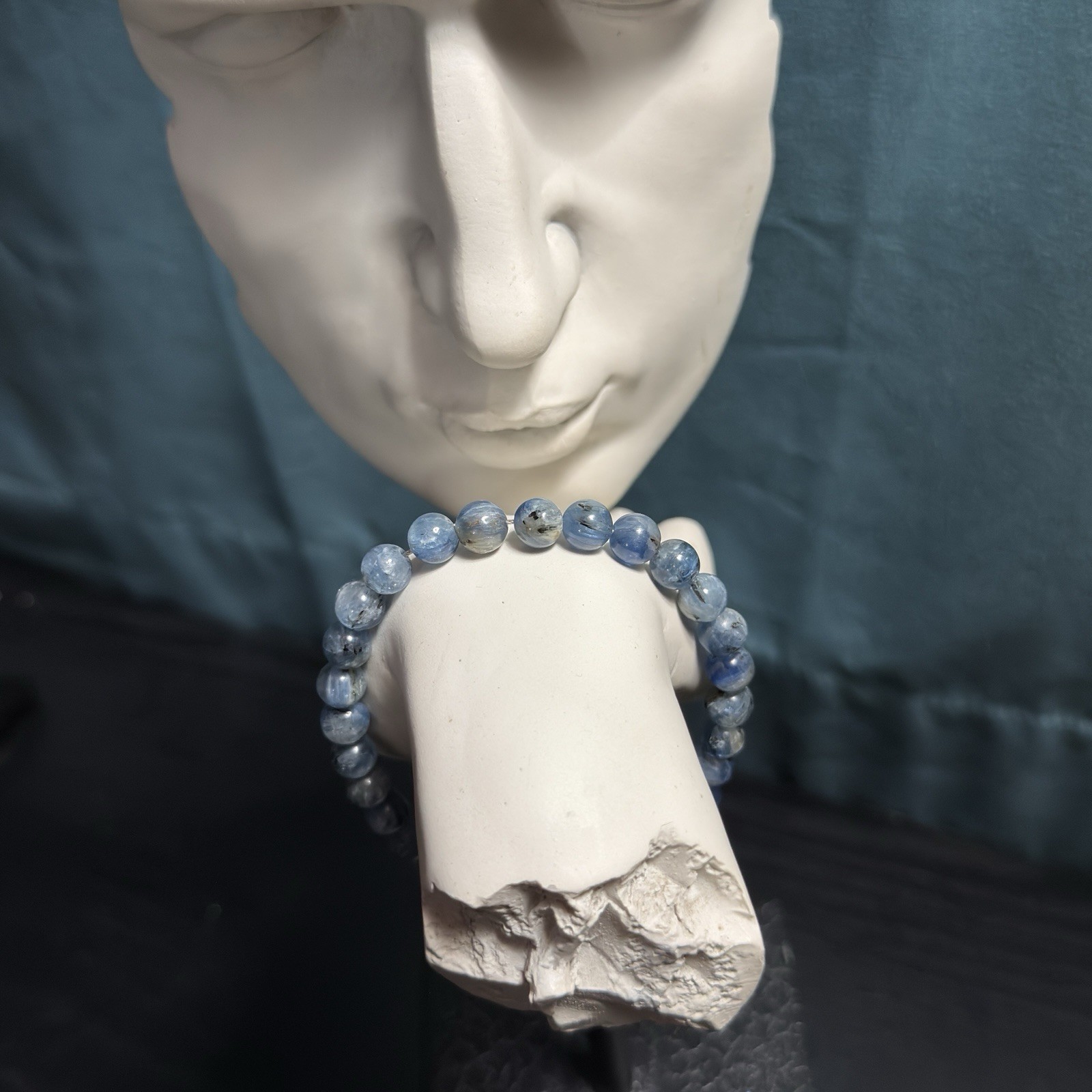 Blue Kyanite Natural Gemstone Bead Bracelet | Smooth Round 7mm