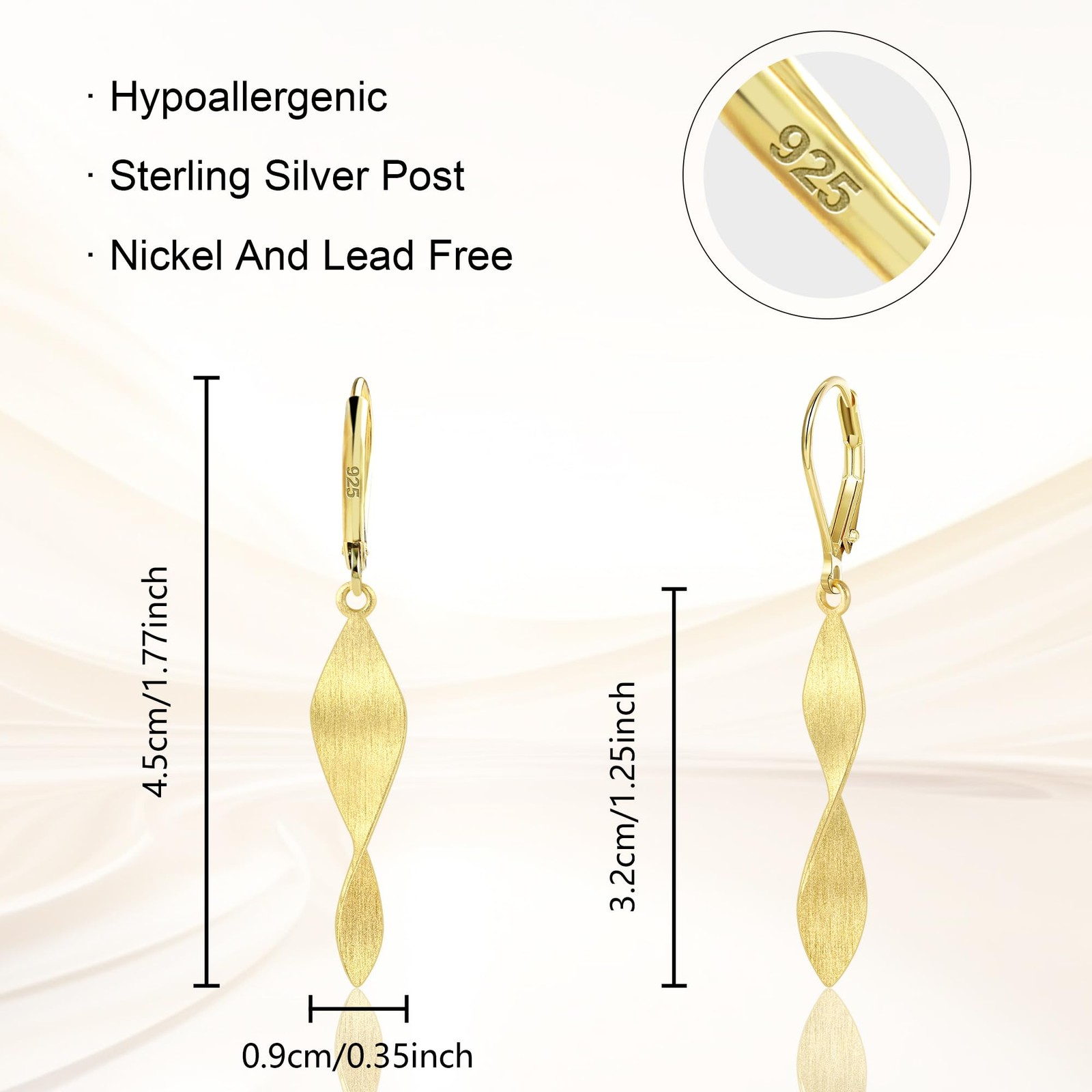 14K Gold Twisted Dangle Drop Earrings for Women Hypoallergenic Handmade Gold …
