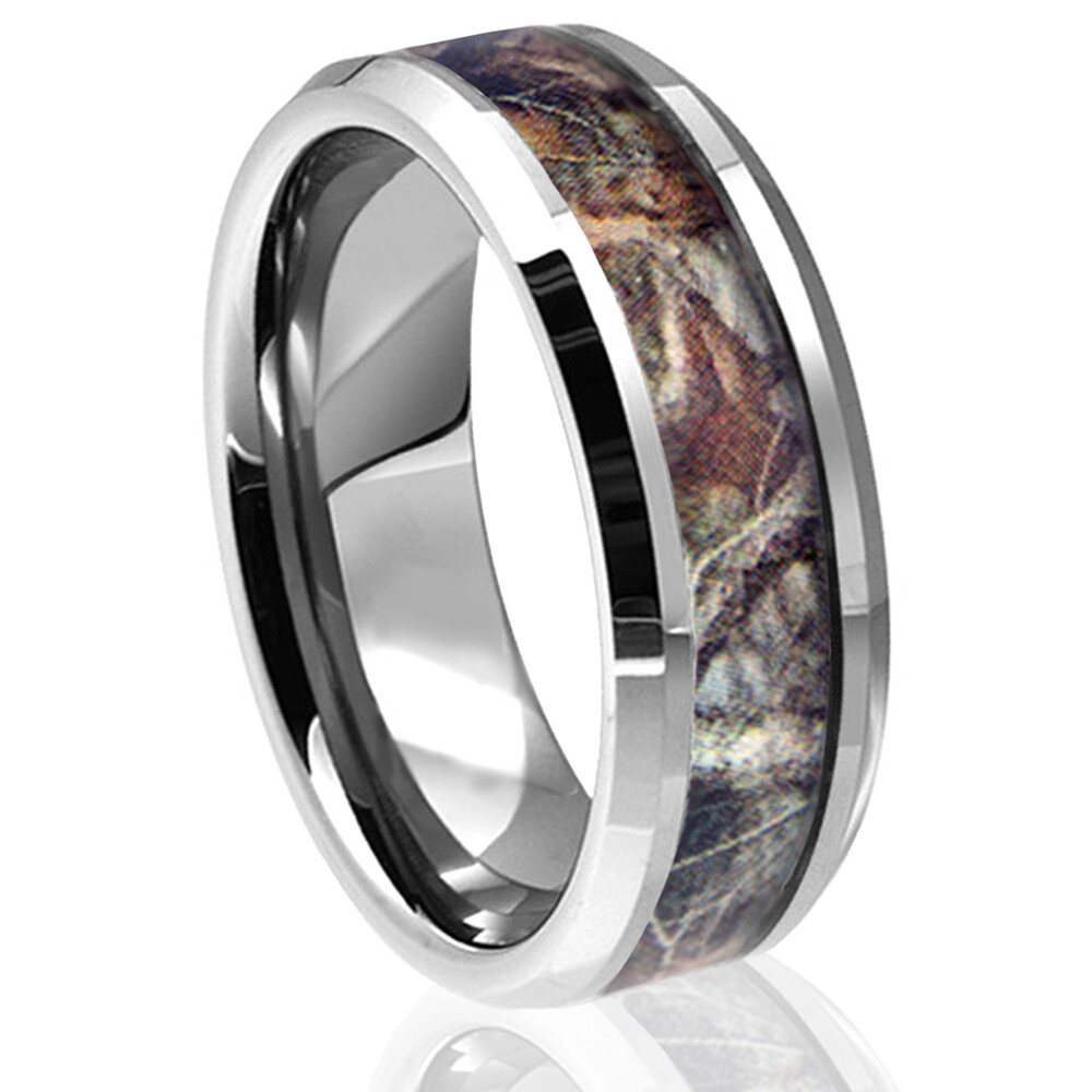 🔥 Silver Titanium Real Forest Oak Camo Ring Mossy Tree Men Wedding Band 8mm 6mm