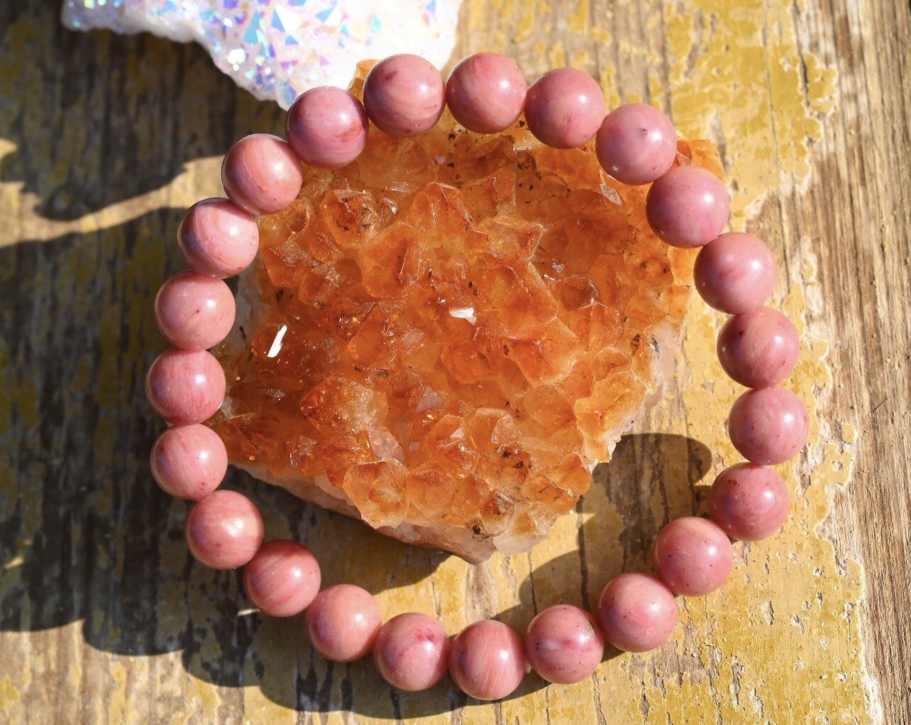 AAA Quality Natural Pink Rodonite Round Beaded Bracelet For Men and Women