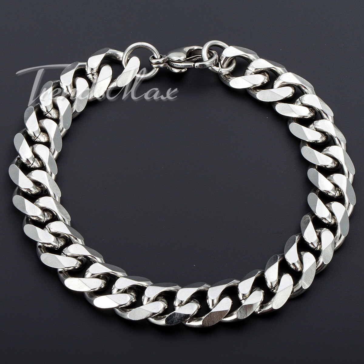 11mm Wide Mens Boys Curb Cuban Chain Silver Tone Stainless Steel Bracelet 7-11″