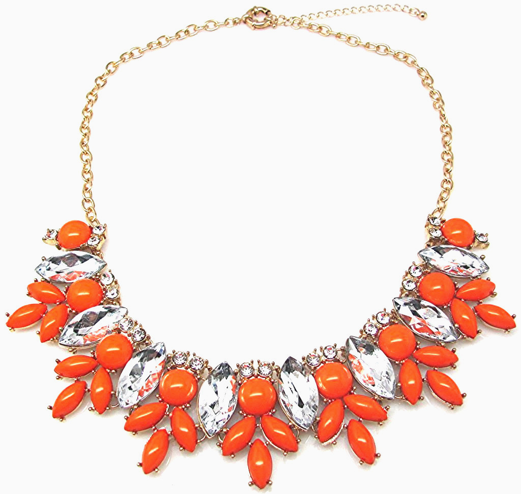 Orange Acrylic Crystal Rhinestone Bib Collar Statement Necklace NEW