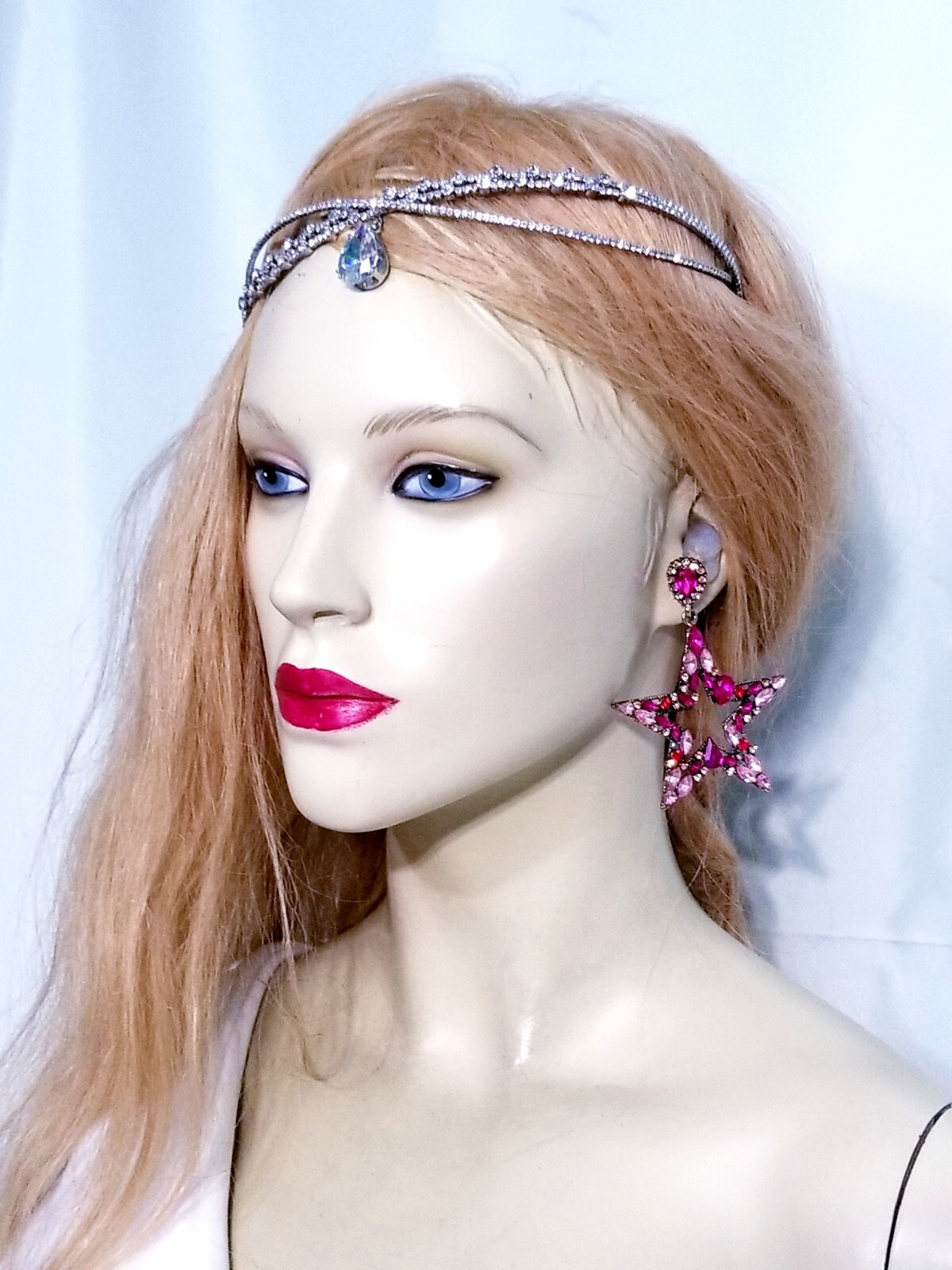 Chandelier Rhinestone Crystal Pageant Bridal Earrings Pink Drop Dangle 3.2 inch