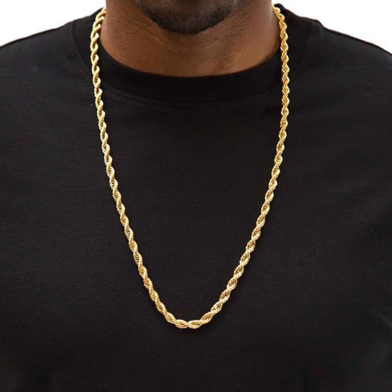 Gold Men Necklace Chain Snake Rolo Cable Curb Link Stainless Steel 24″ w/18K Tag