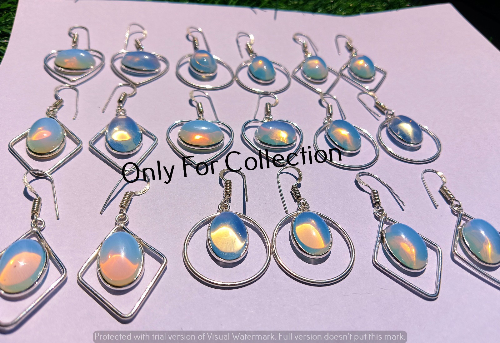 Trendy White Opalite Gemstone 925 Sterling Silver Palted Earings Lot New Jewelry