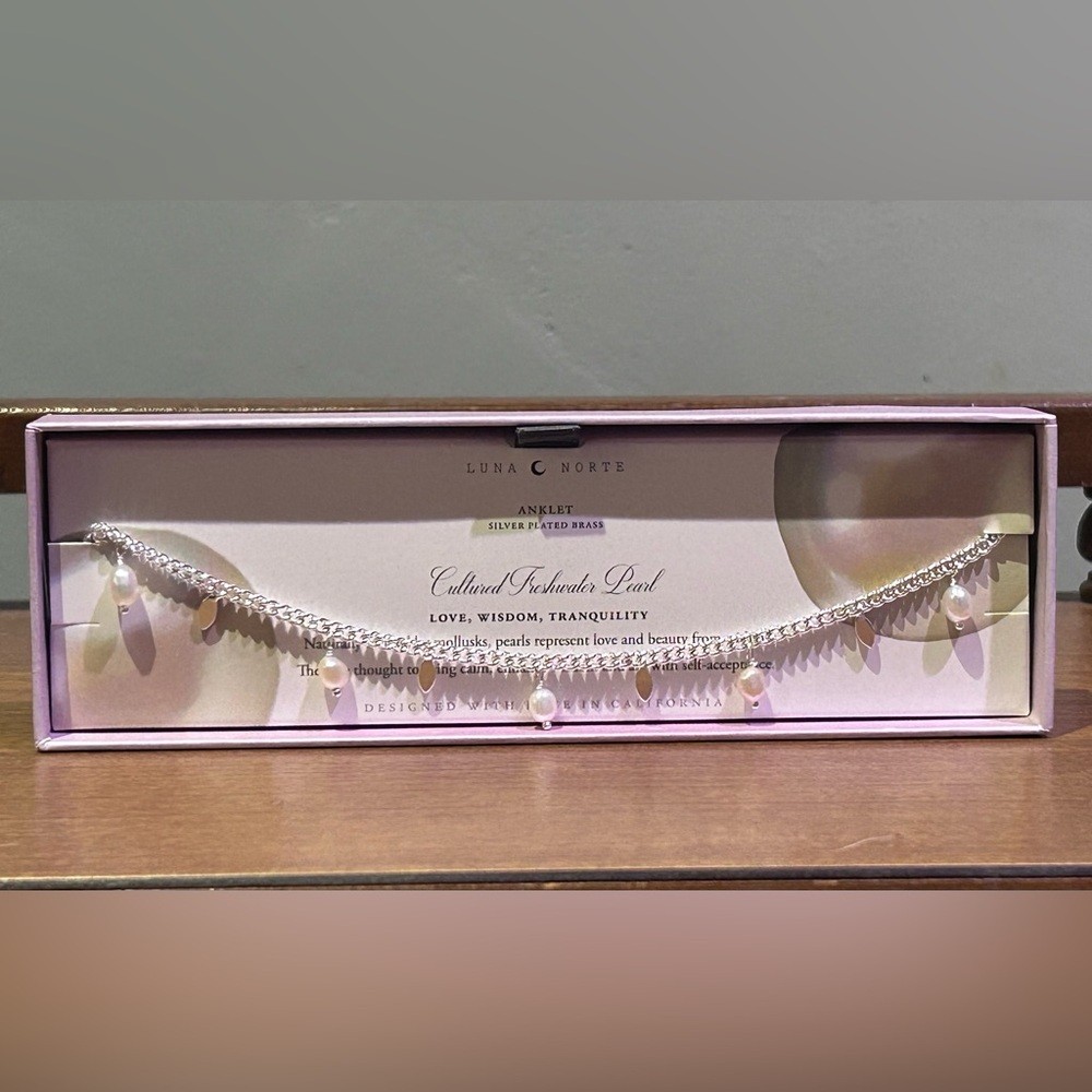 LUNA NORTE Silver Anklet With Cultured Pearl Charms NWTS