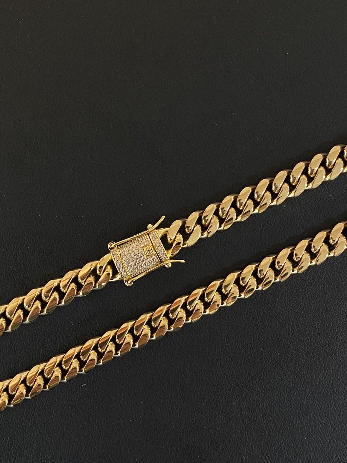 Miami Cuban Link Chain 18k Gold Plated Stainless Necklace 20” 8mm CZ Clasp