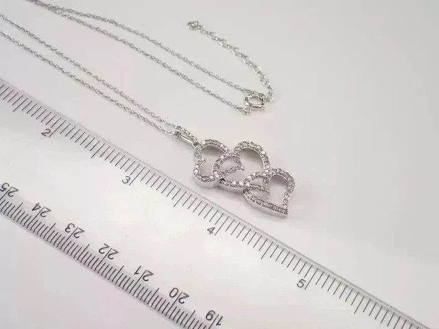 2Ct Round Simulated Diamond Three Heart Pendant Necklace 14K White Gold Plated