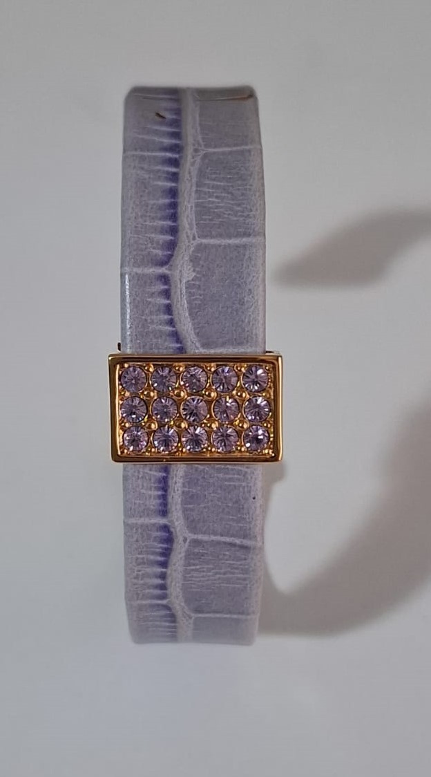 Swarovski Crystal Cuff Bangle Bracelet Gold Tone Purple Lavender Cluster