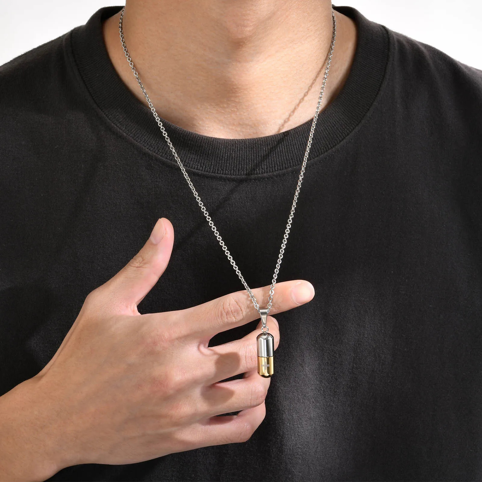 Pill Bottle Necklaces for Men Women,Cross Stainless Steel Pendant