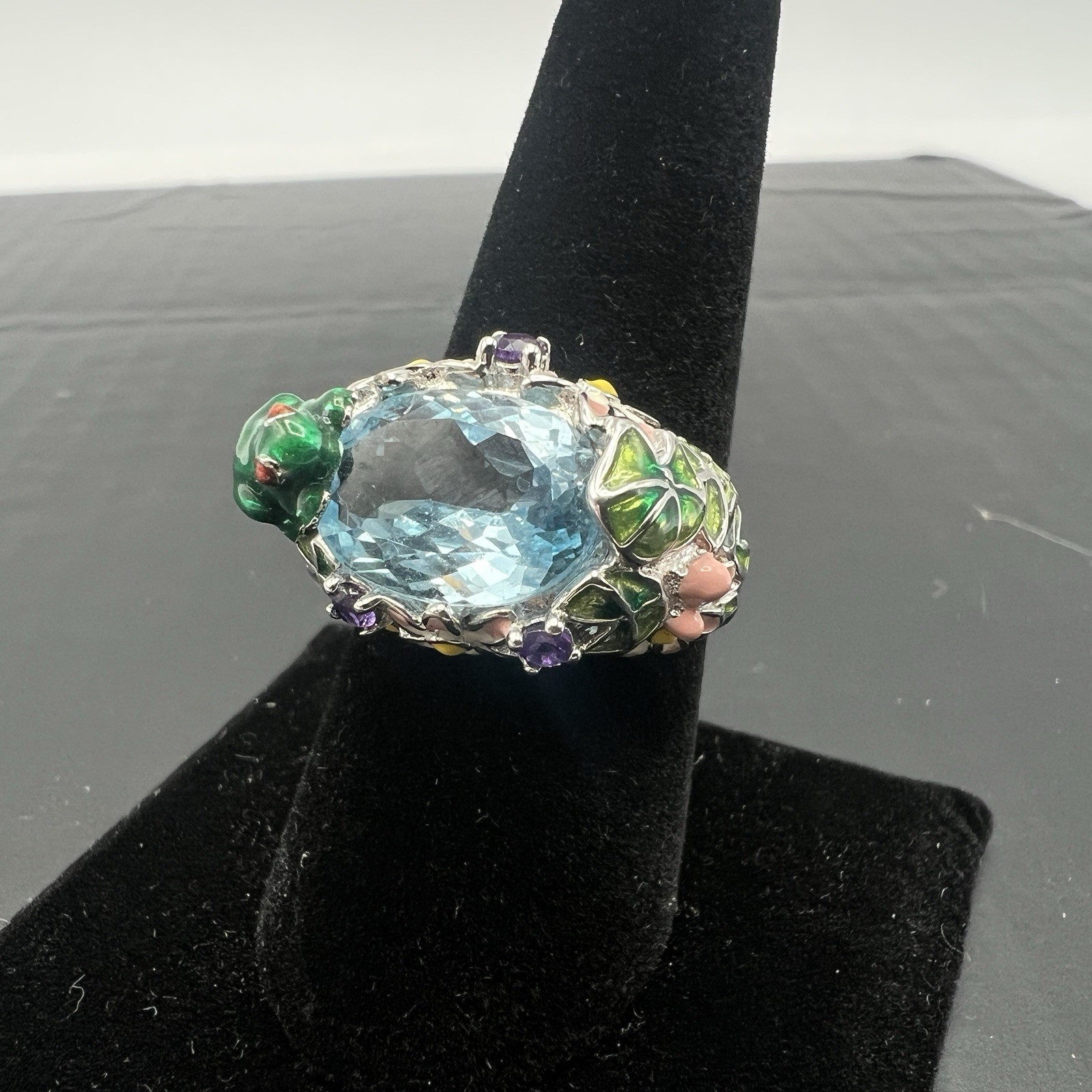 Ross Simons Sterling Silver Frog Pond Ring Blue Topaz Amethyst Enamel Size 9