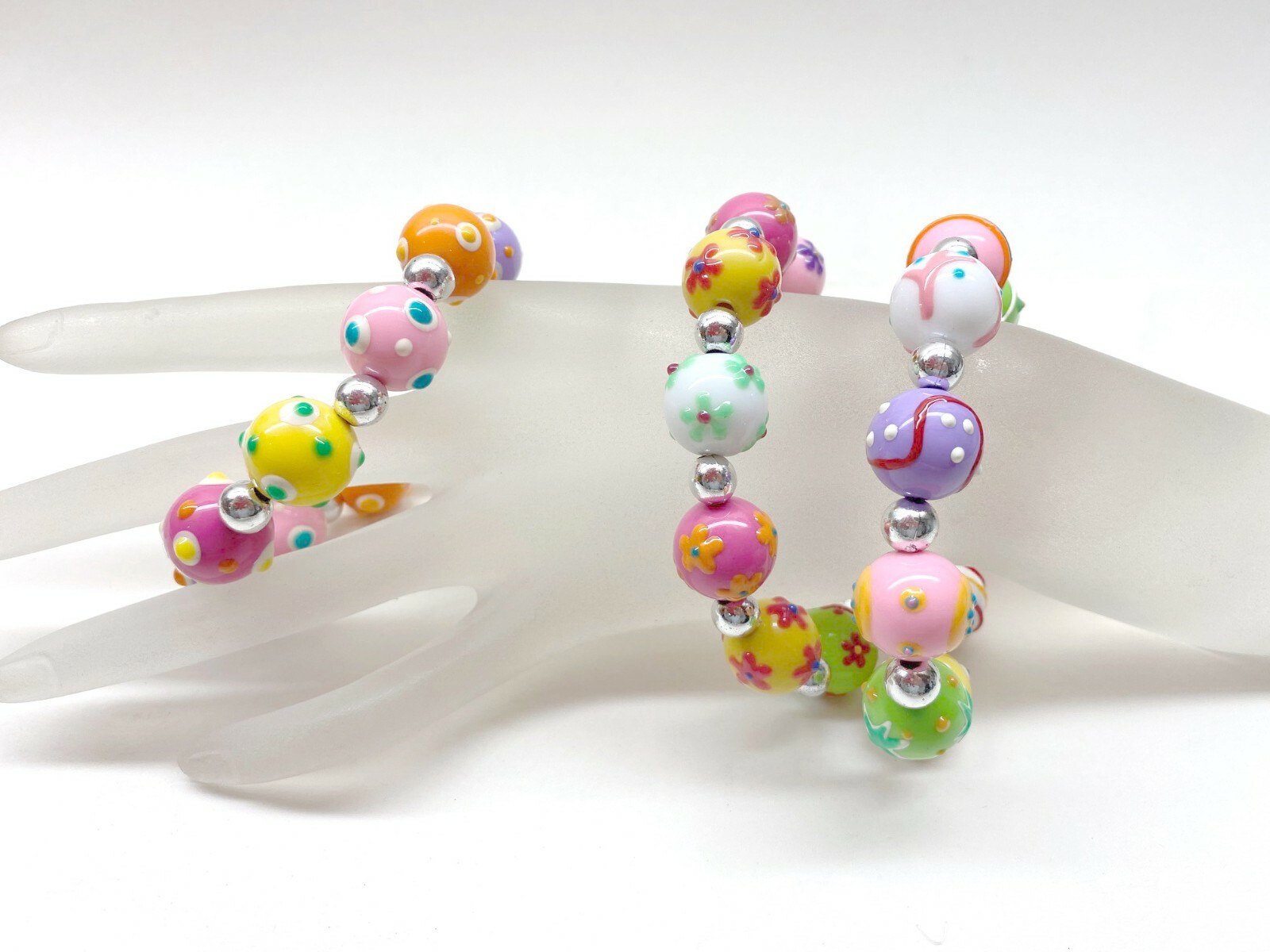 Easter Bracelets Spring Bracelet Colorful Egg Polka Dot Flowers Bracelets 6 pcs