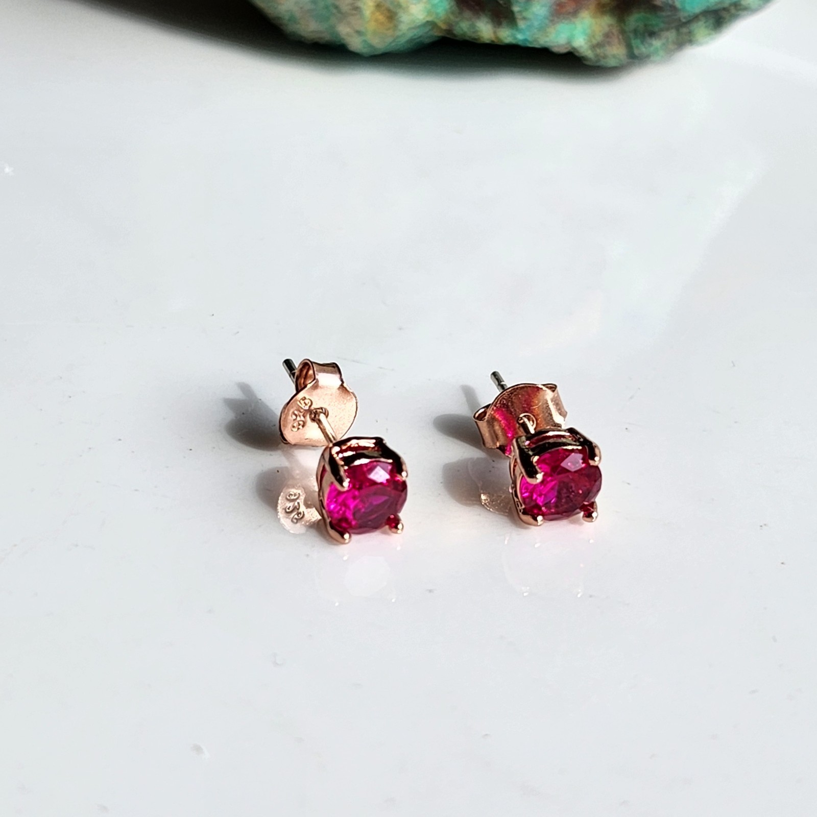 1.2CT 925 Sterling Silver Ruby Basket Earrings Gemstone 14k Rose Gold Plated