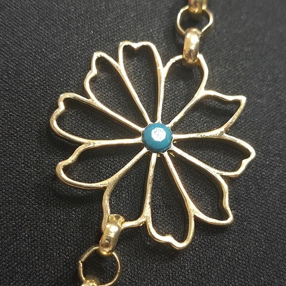 Women’s Necklace Gold Tone Turquoise Butterfly & Flower Designs 11.5 in + 3 in