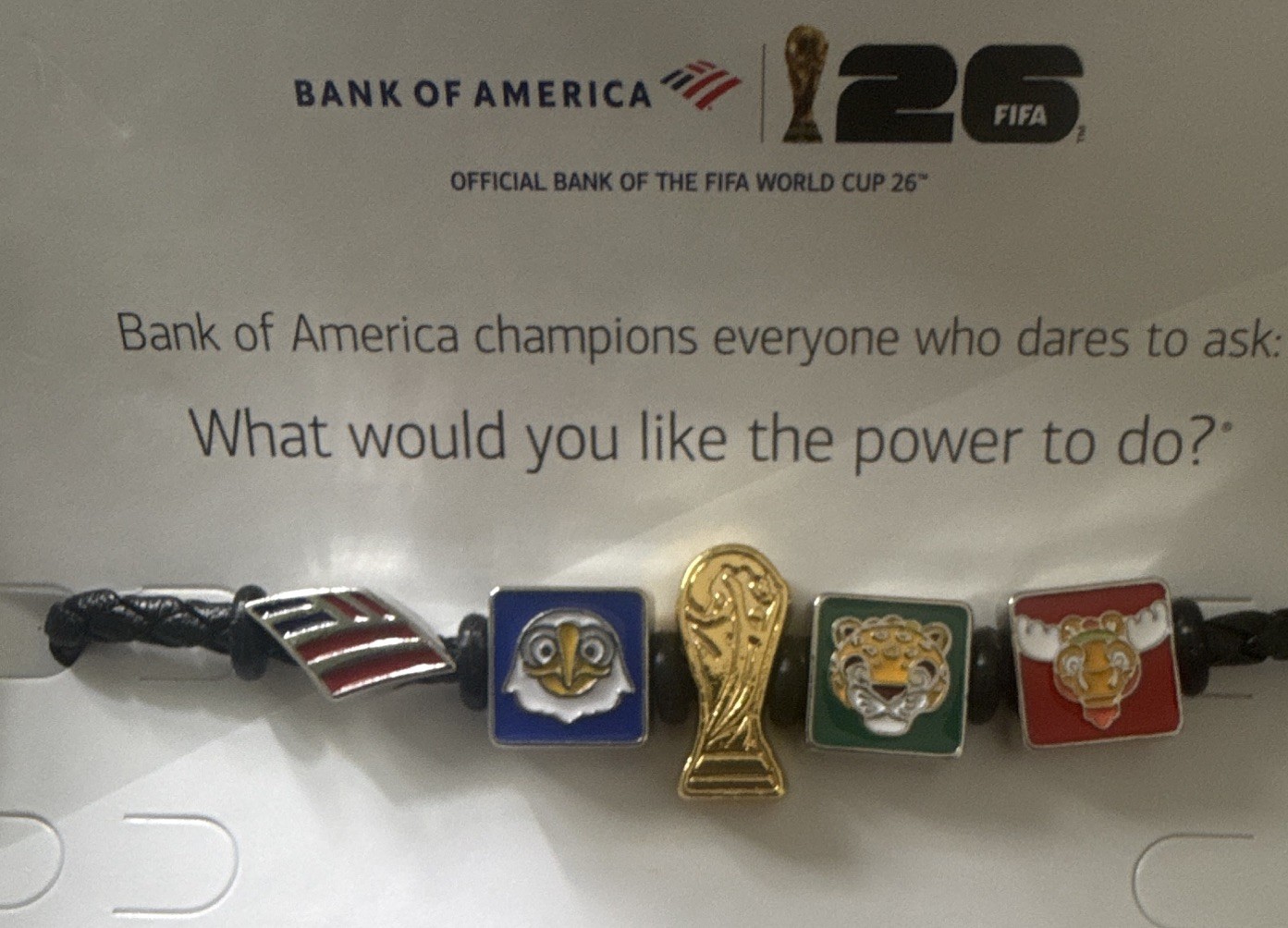 FIFA World Cup 2026 MASCOTS Bank of America Black Braided Charm Bracelet LARGE
