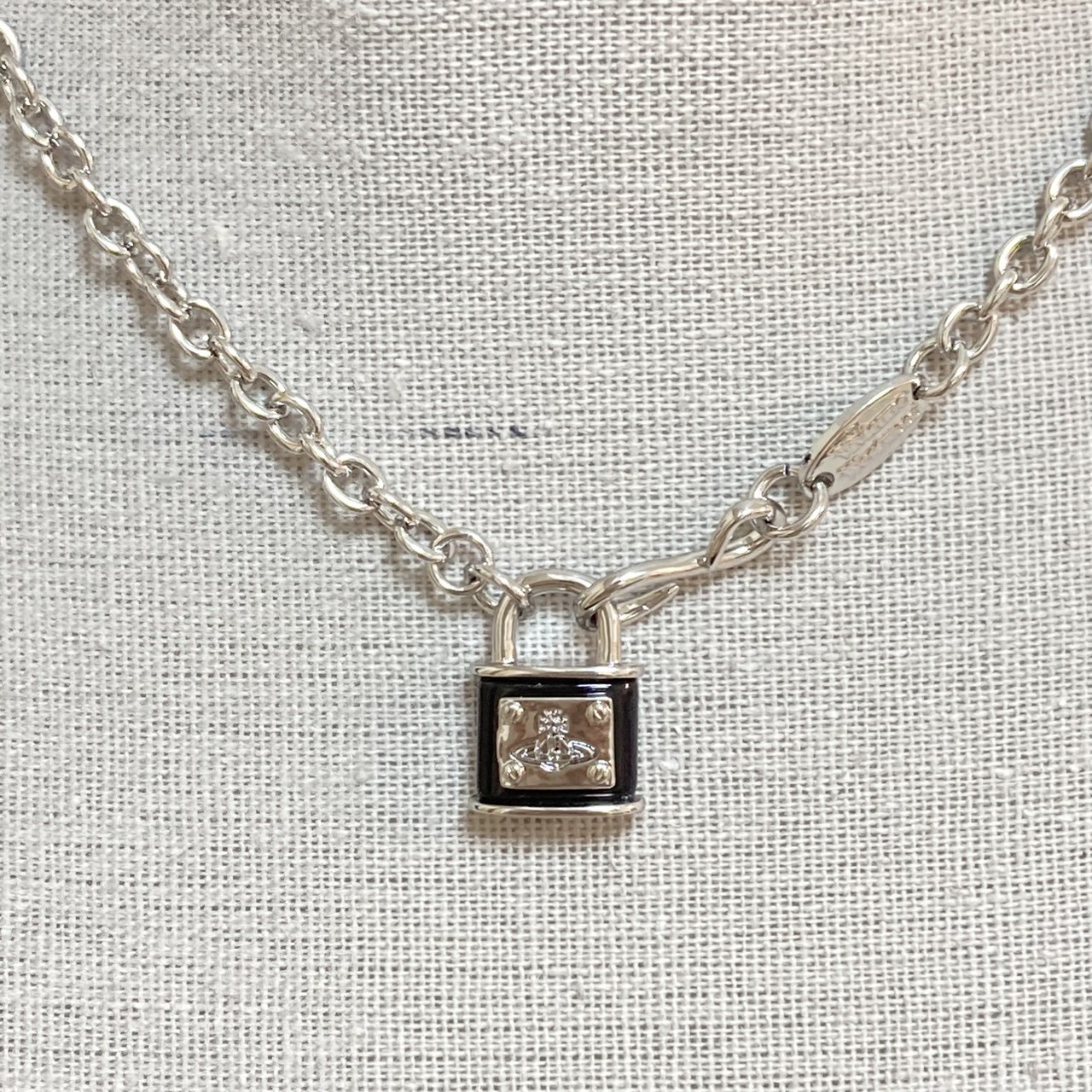 Vivienne Westwood Necklace Padlock Silver Black 1.8cm x 1.3cm w/Pouch NO BOX