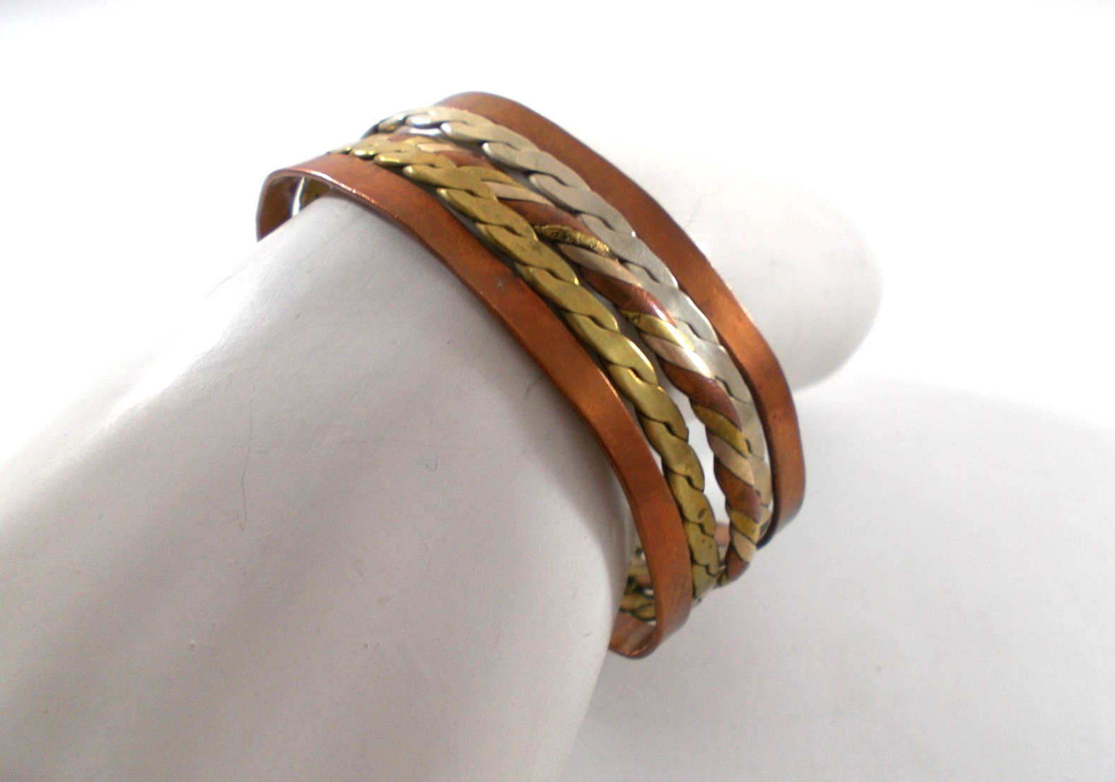 Mixed Metal Copper Cuff Bracelet Silver Gold Color Chain Design Center Free Ship