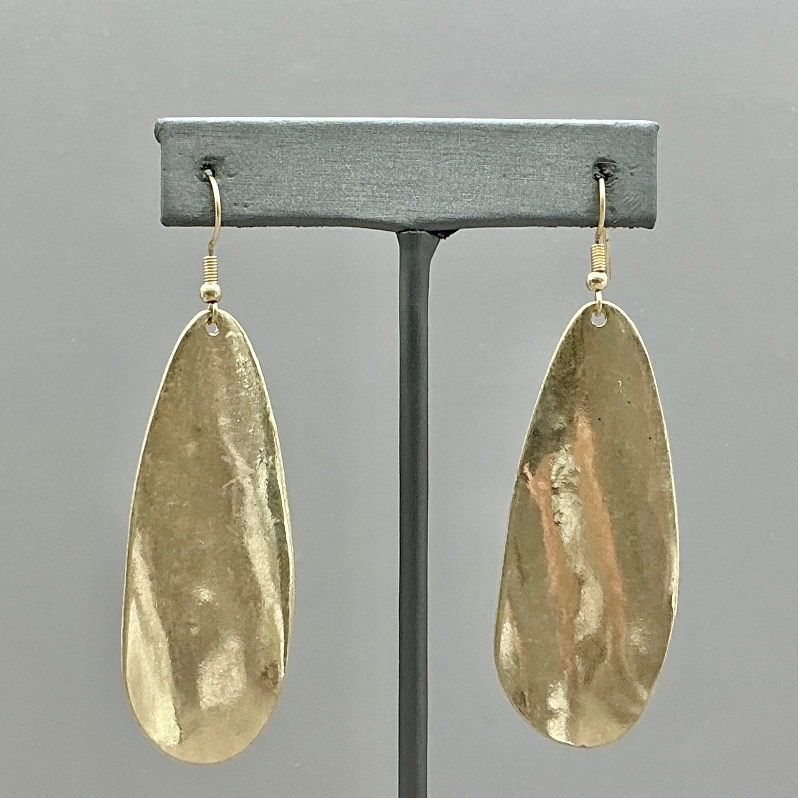 Earrings Women Gold Tone Hammered Teardrop Dangle Boho Lightweight 2.25 Inches