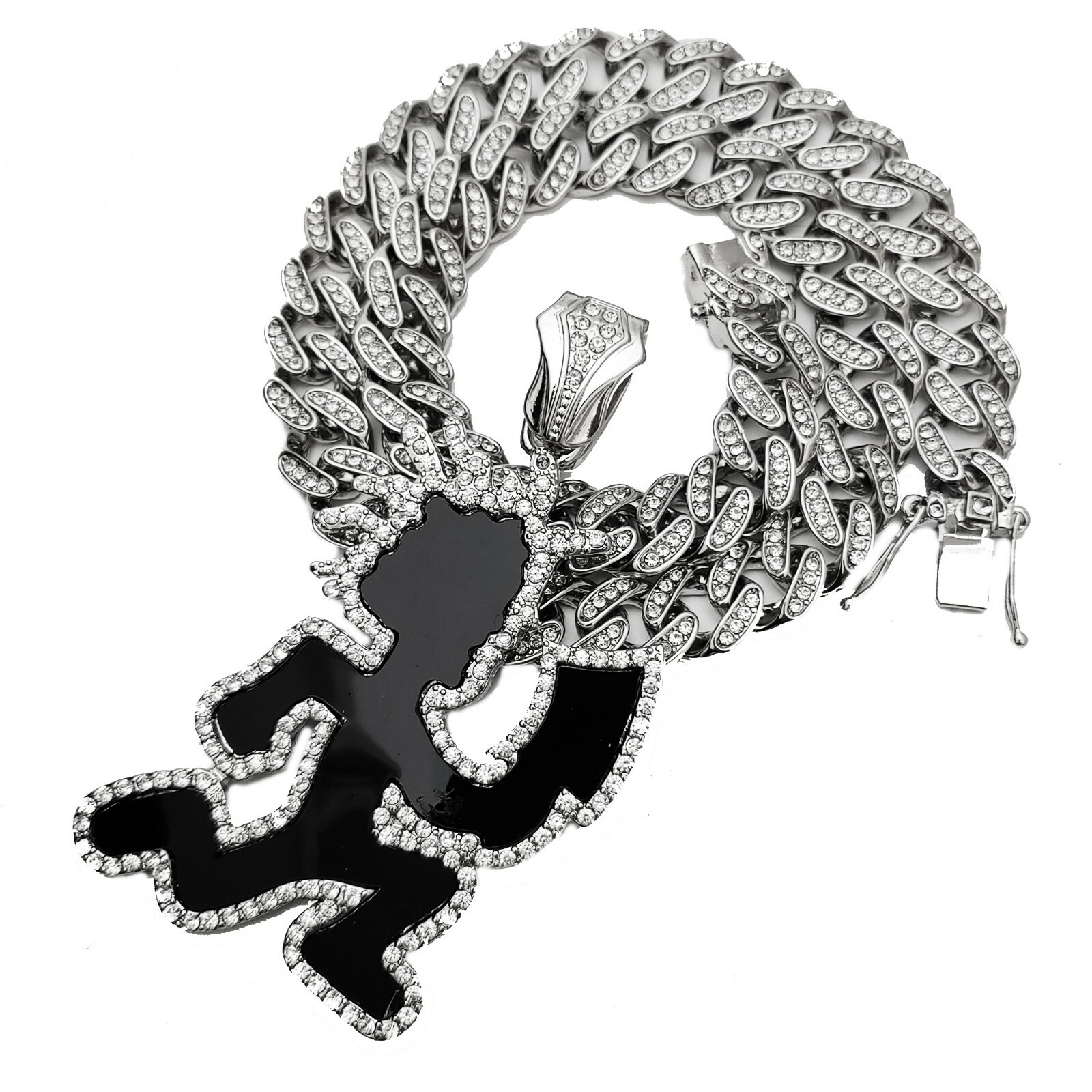 Silver Plated HATCHET MAN RUNNER Pendant & 16″ 18″ 20″ Iced Cuban Chain Necklace