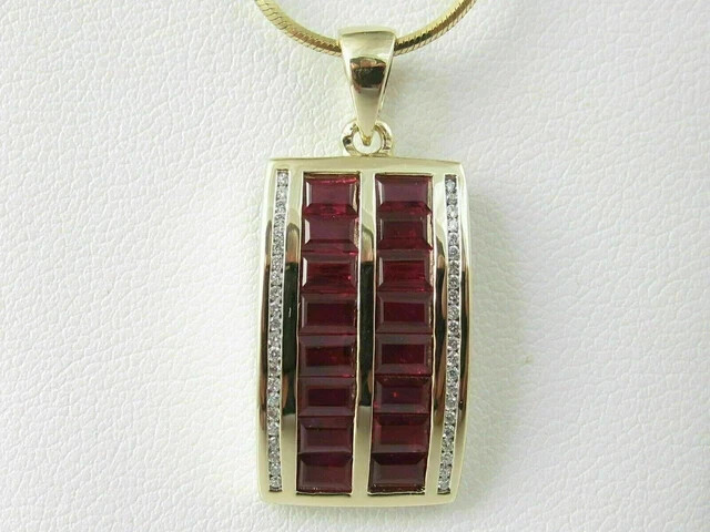3Ct Baguette Cut Simulated Red Ruby Halo Unique Pendant 14K Yellow Gold Plated