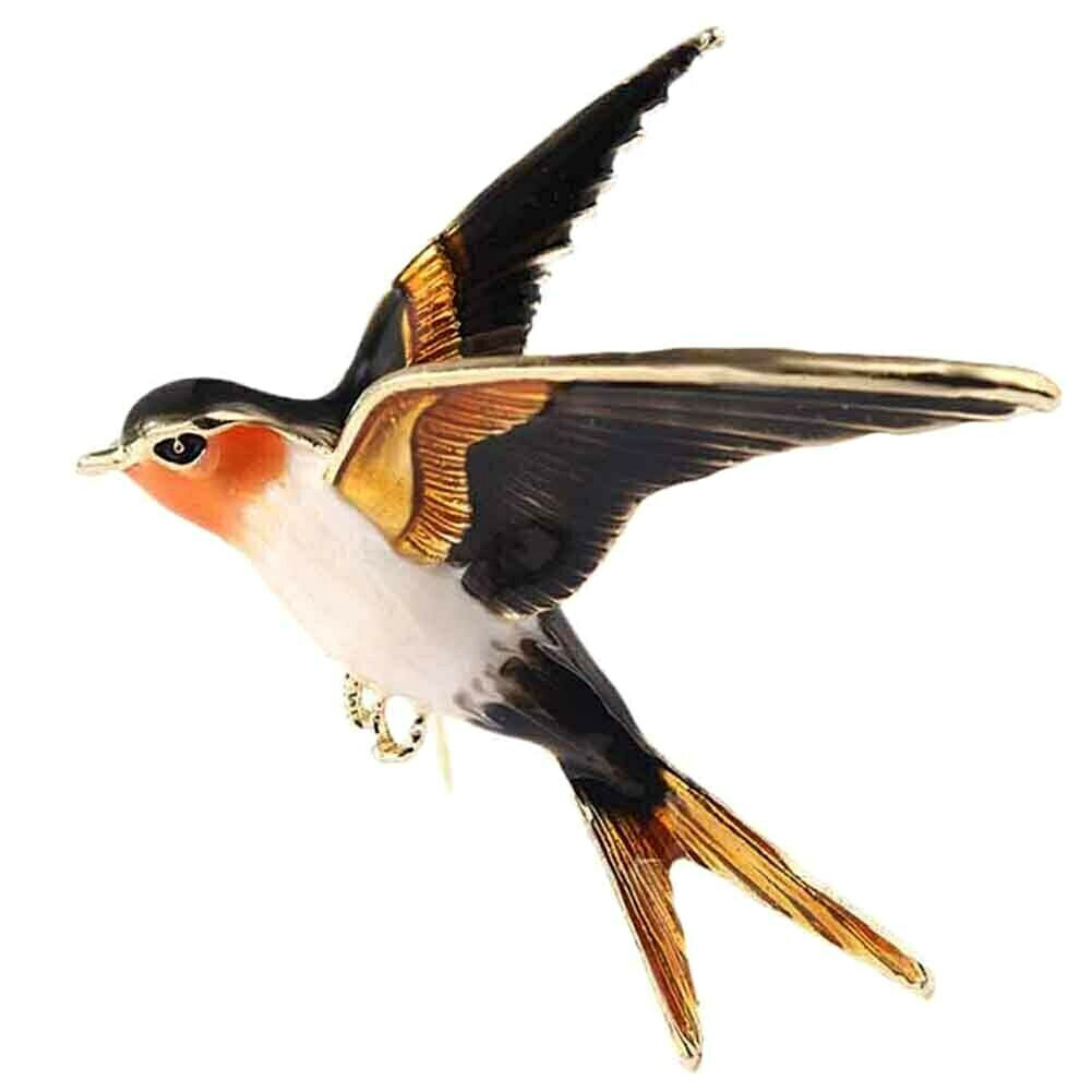 Forest JAY Flying BIRD Colorful Orange Crested Enamel Necklace Pendant Brooch