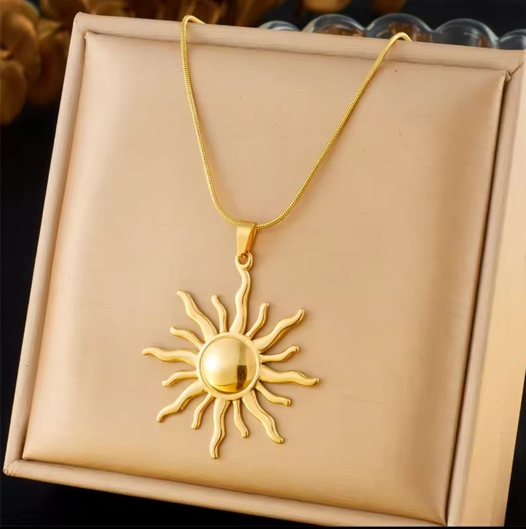Necklace Women Stainless Steel Golden Sun Color Gold Fashion Concise Gift Lovely