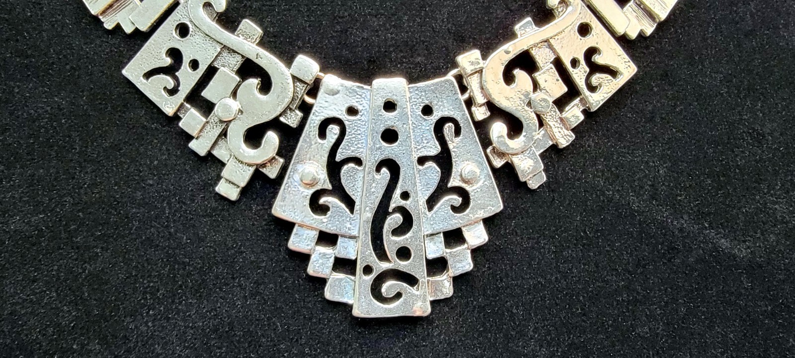 VTG Modernist Brutalist Silver Tone Geometric Bib Panel Collar Necklace Earrings