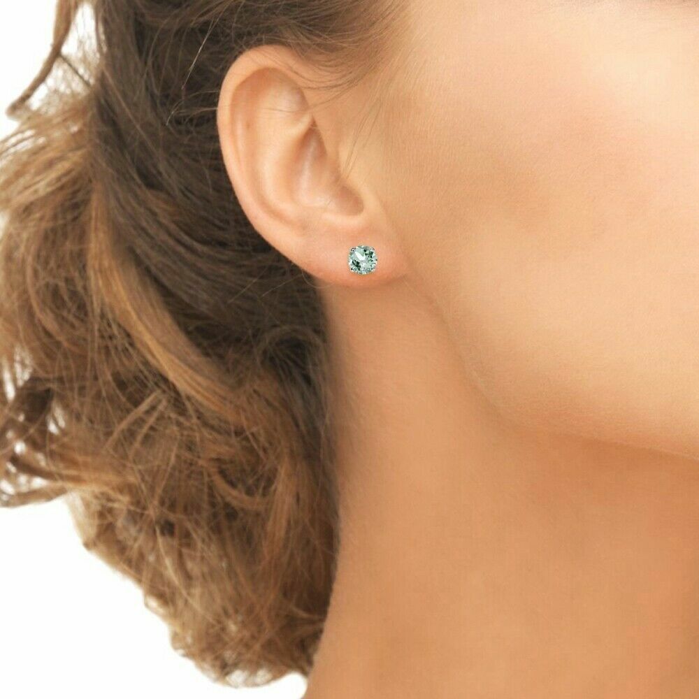 925 Sterling Silver 2.00ct Green Amethyst 6mm Round-Cut Stud Earrings For Women