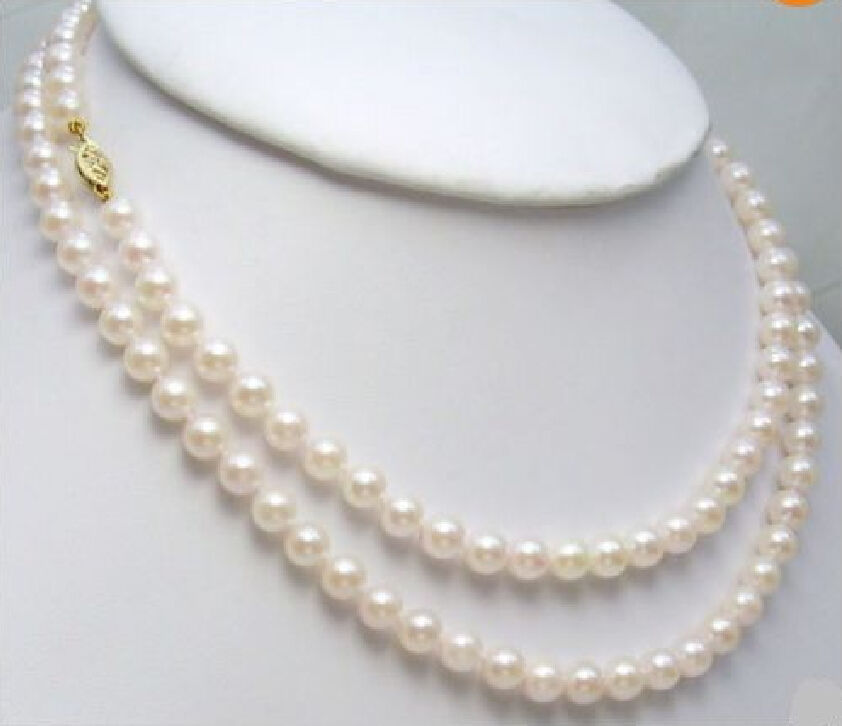 Genuine 6-7mm White Natural Akoya Pearl Beads Necklace Long 36 inches 14KGP
