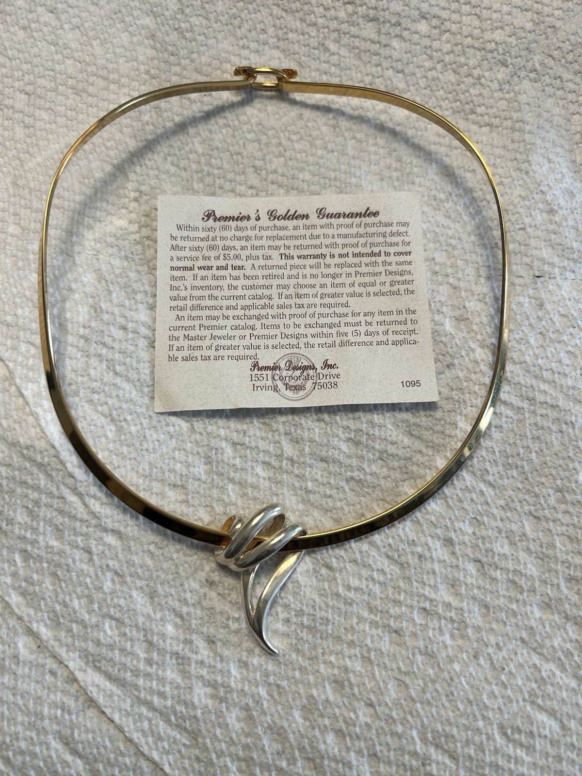 Vintage Premier Designs Gold Tone Omega Choker Necklace w Removable Silver Charm