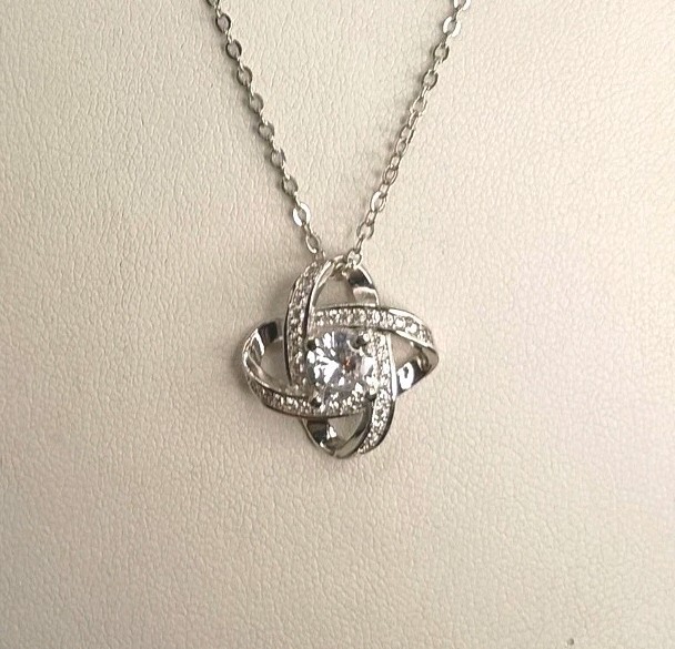 Sterling Silver Love Knot Pendant Necklace Cubic Zirconia Infinity