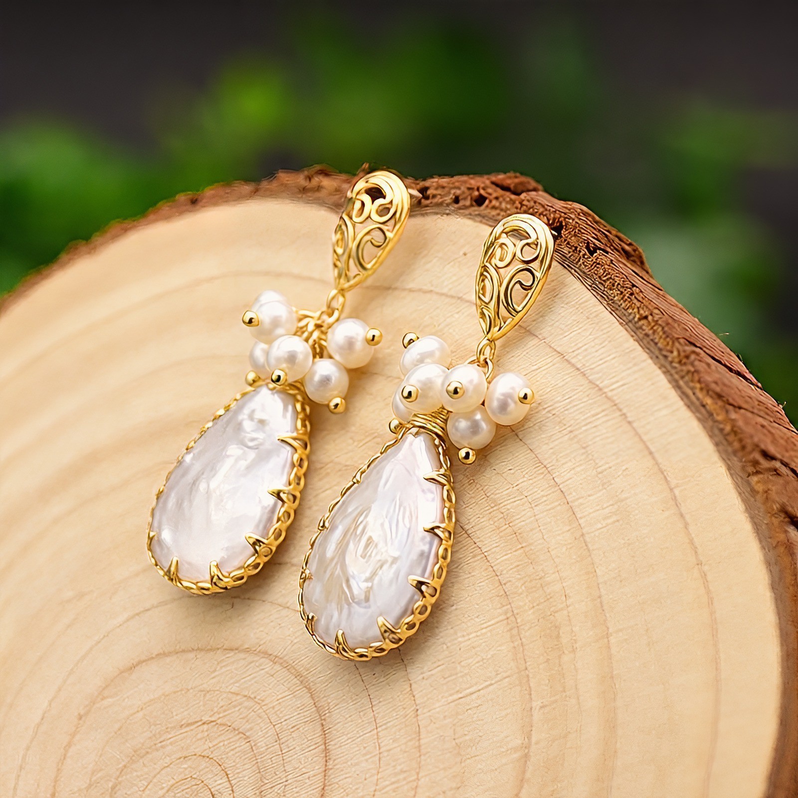 Handmade Natural Pearl Drop Dangle Earrings 925 Sterling Silver Wedding Gift