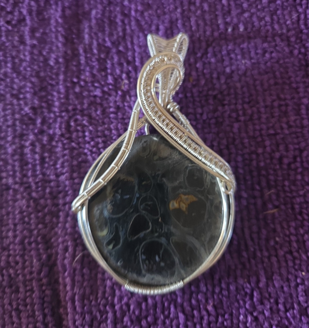 JMDean62 OOAK Turritella Agate Wire Wrapped Pendant Handmade Fossil Gemstone