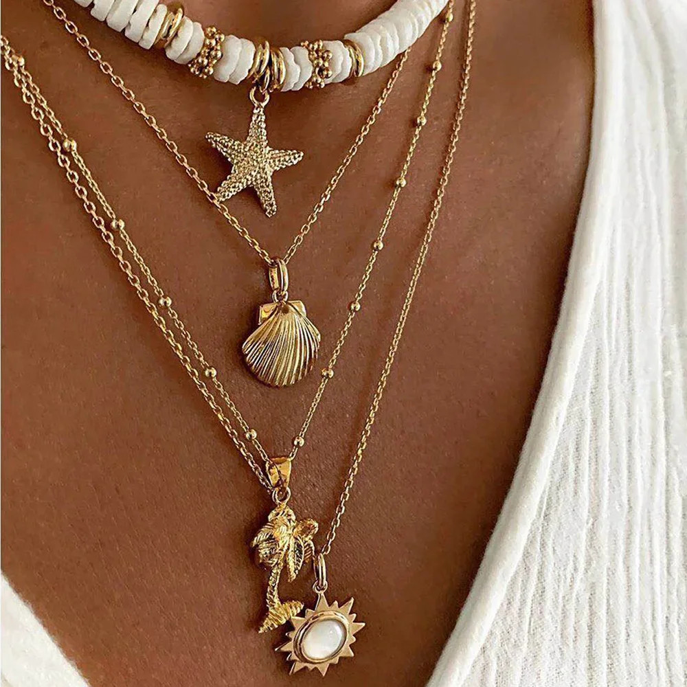 Fashion Boho Summer Beach Jewelry Necklace for Women Soft Pottery Starfish Shell