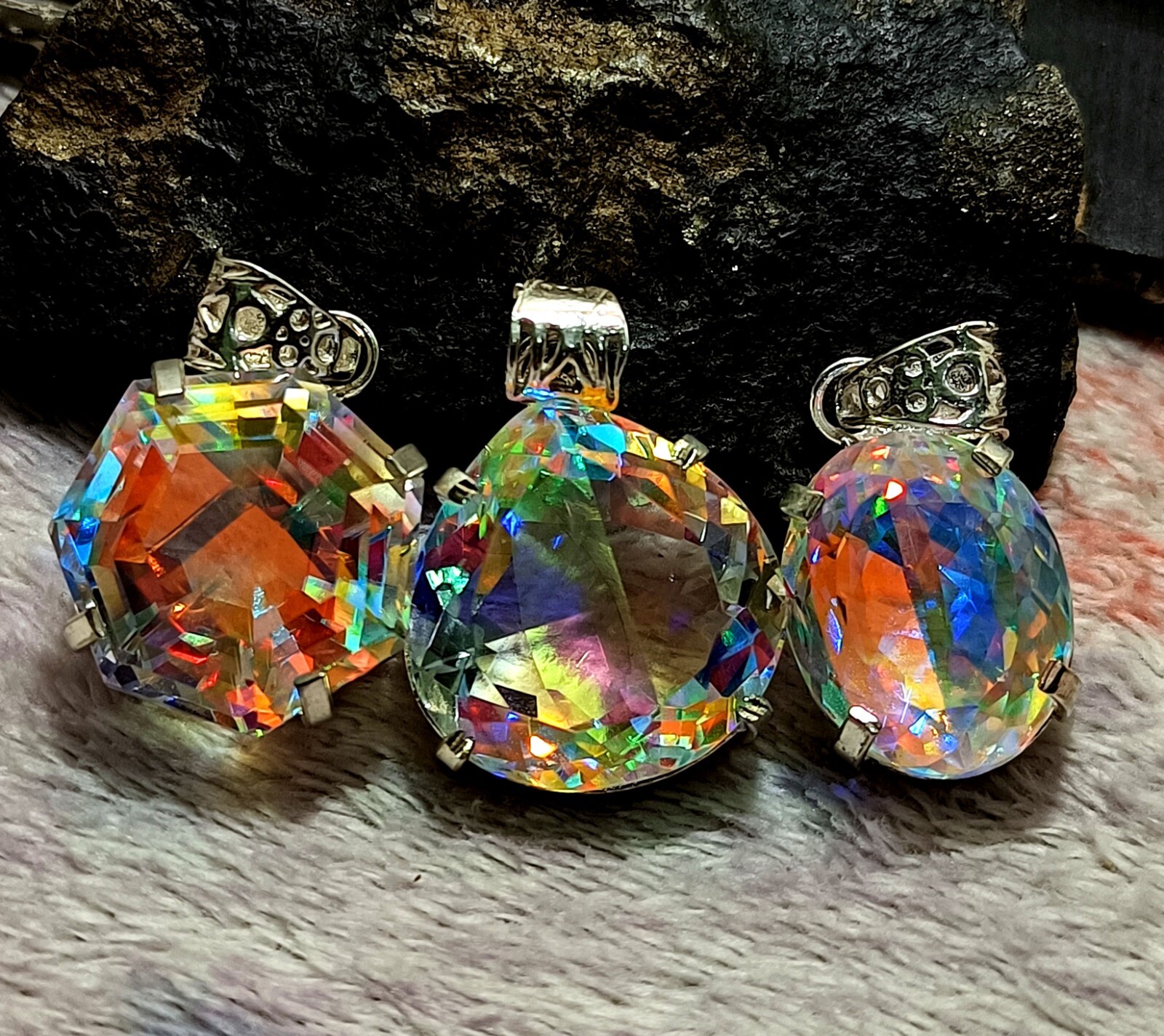 160Ct+Natural Mystic Multi Color Pendant 925 Silver Jewelry Gemstone 3 Pcs Combo
