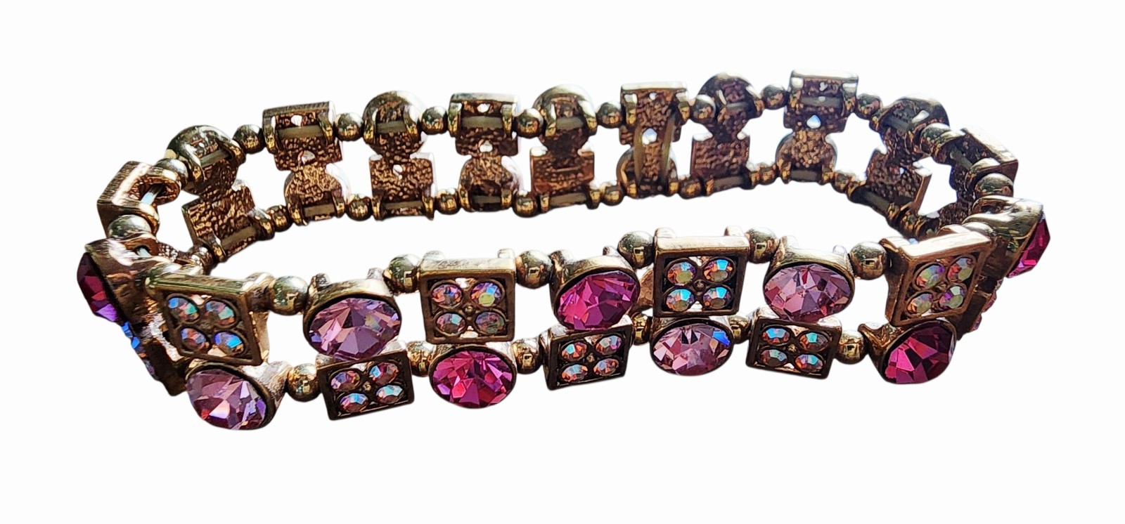 Stretch Elastic Bracelet KIRKS FOLLY Beautiful Pink Crystals & Goldtone