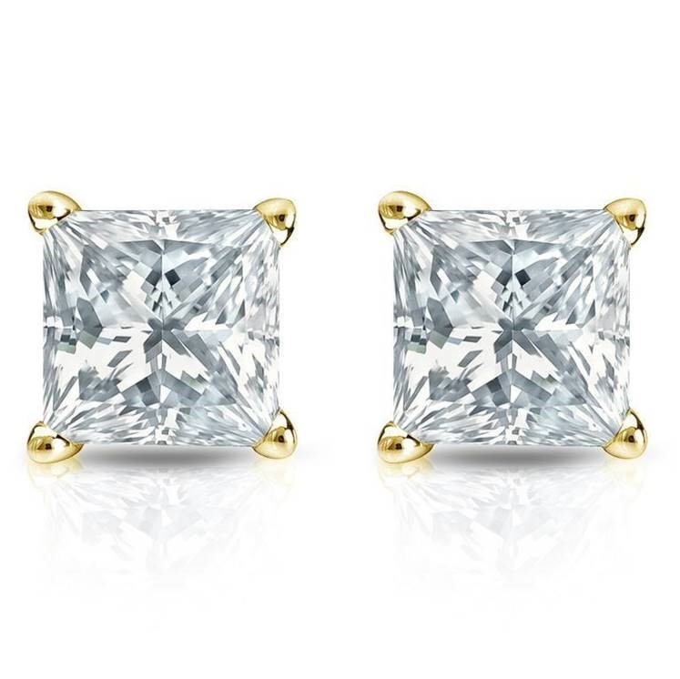 1/2Ct Princess Cut Simulated Diamond Stud Earrings 14K Yellow Gold Plated Silver