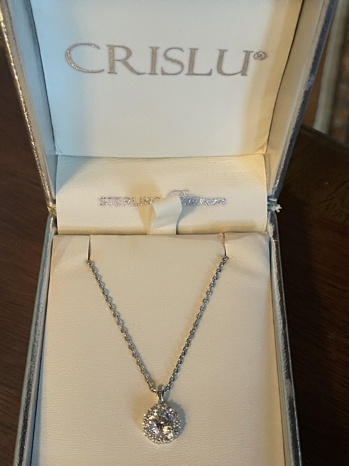 CRISLU SOLITAIRE PENDANT NECKLACE- IN BOX!